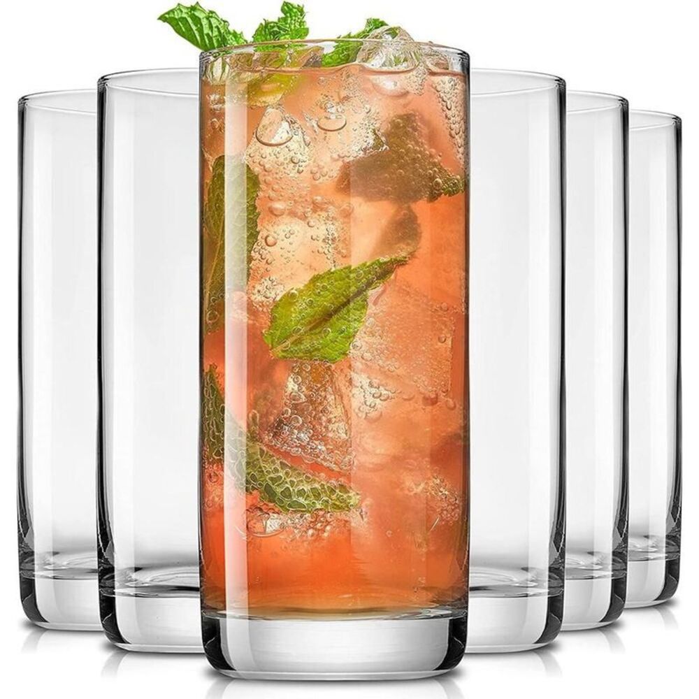 Open Box - JoyJolt - Faye Crystal Highball Drinking Glasses - 13 oz - S Orange
